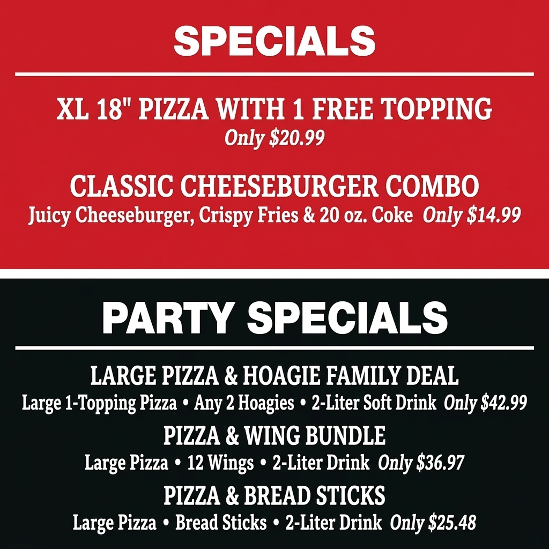 Check Out Our Exclusive Menu Specials & Party Bundles!